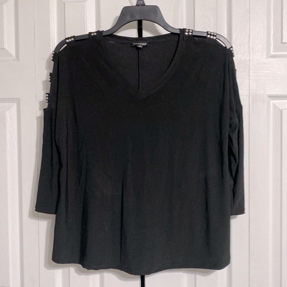 Ava & Grace black & silver stud top blouse shirt size PL